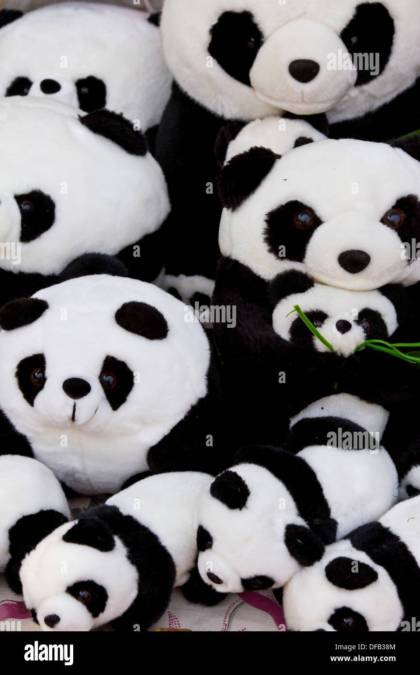 Stuffed panda animals at souvenir shops and kiosks near the Great Wall