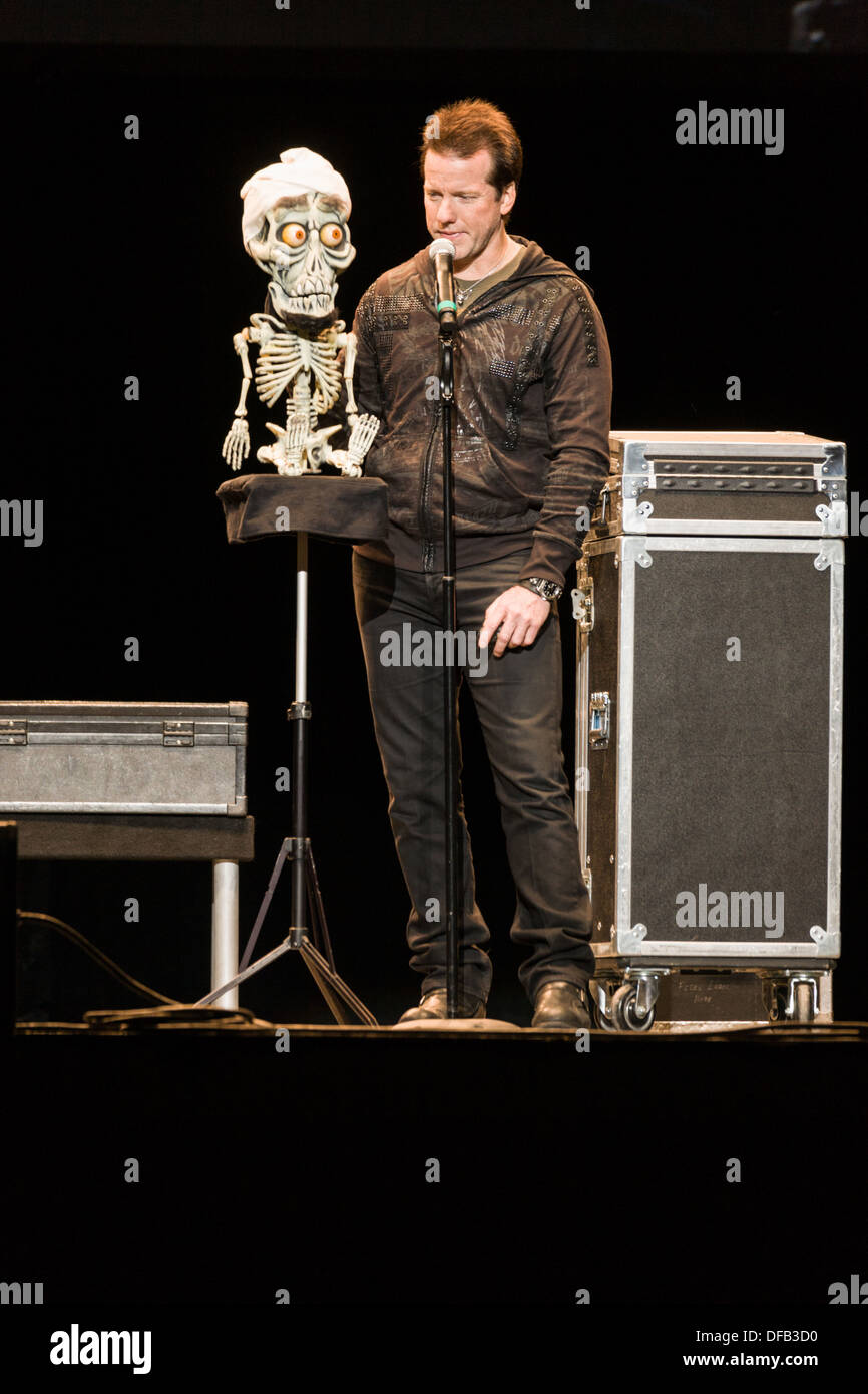 Ventriloquist comedian Jeff Dunham with his character Achmed the terrorist, performing at Great