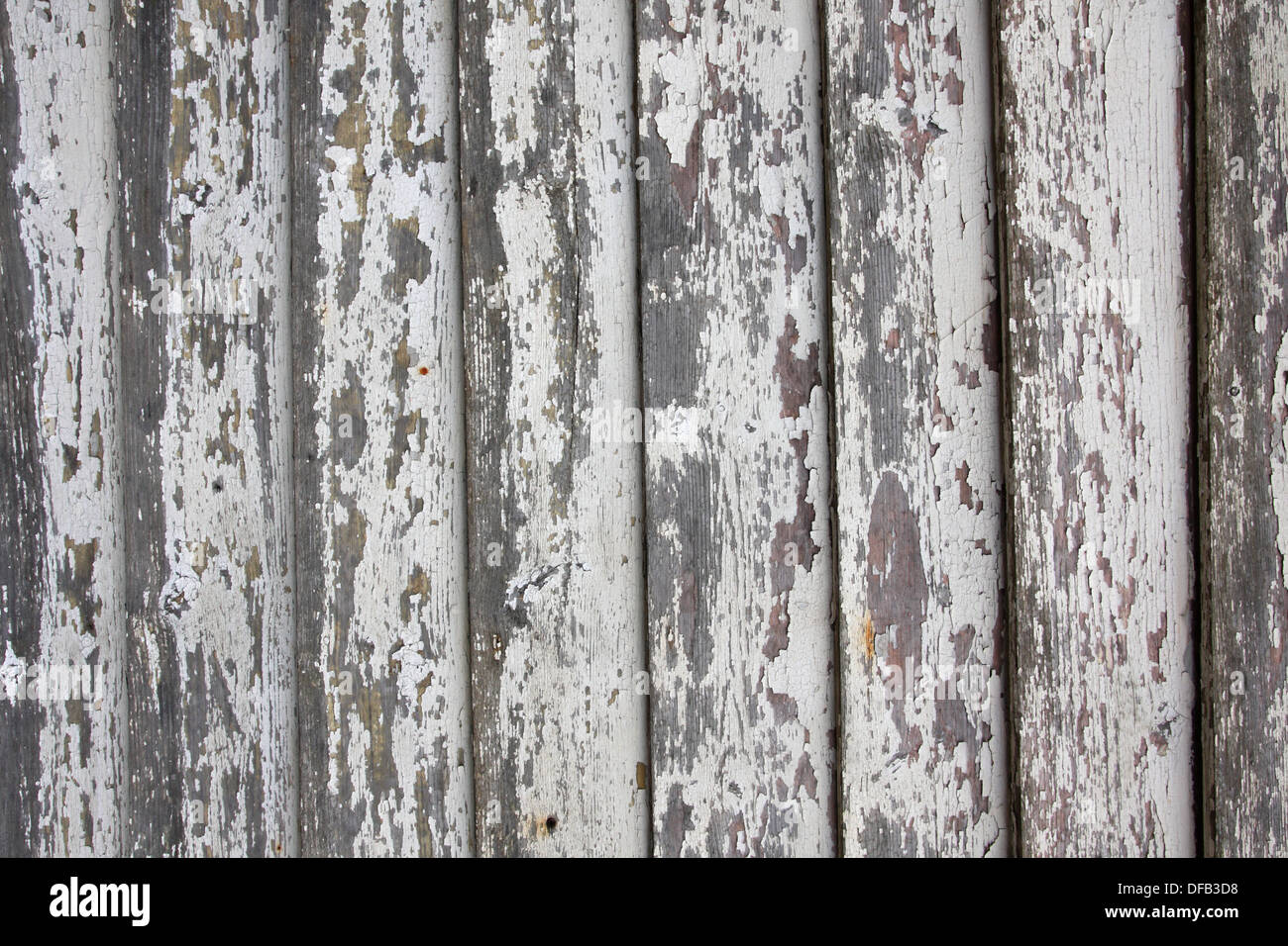 White flaking paint on timber weather boarding Stock Photo