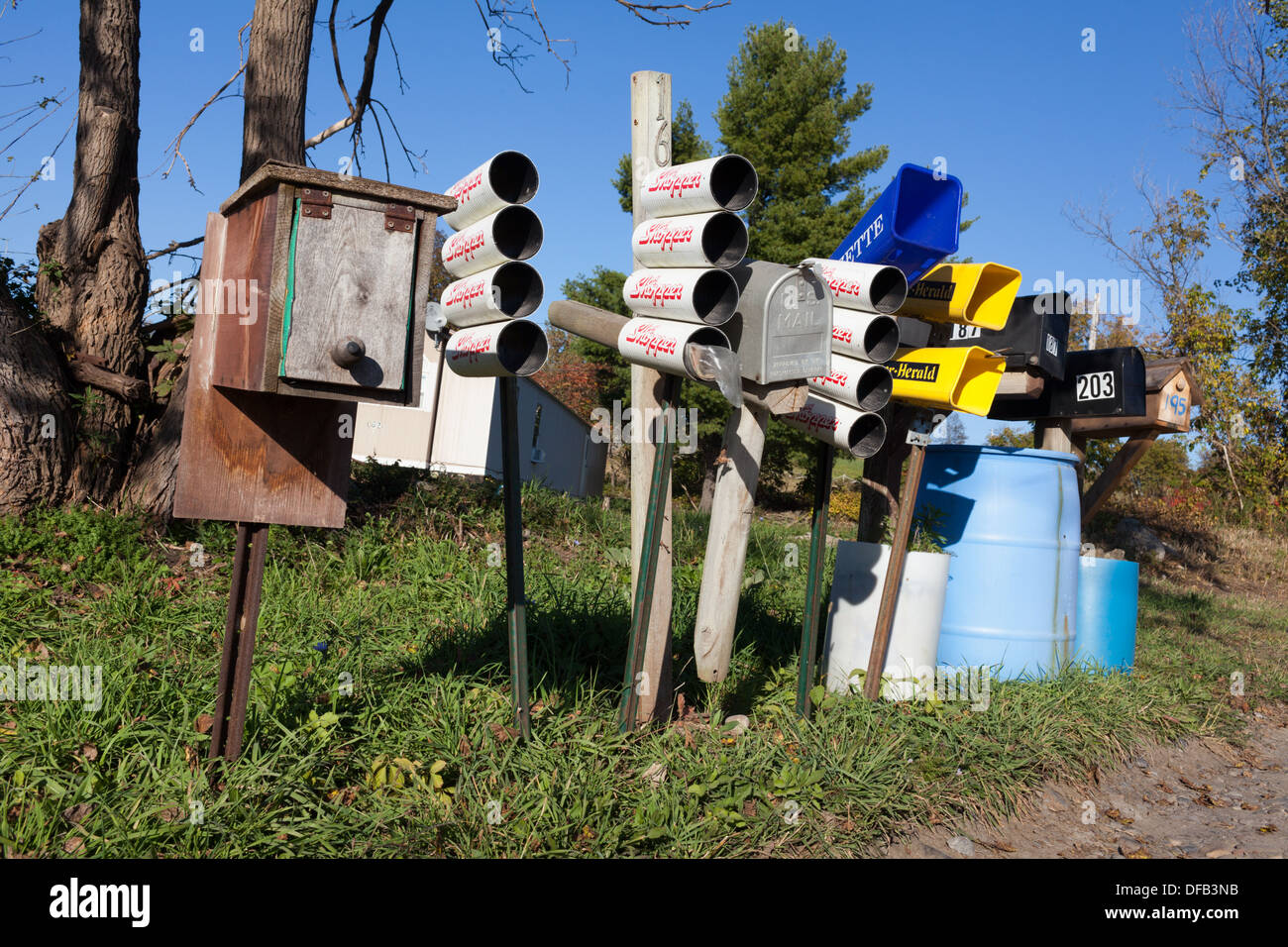 Mailboxes, Mohawk Valley, New York State. Stock Photo