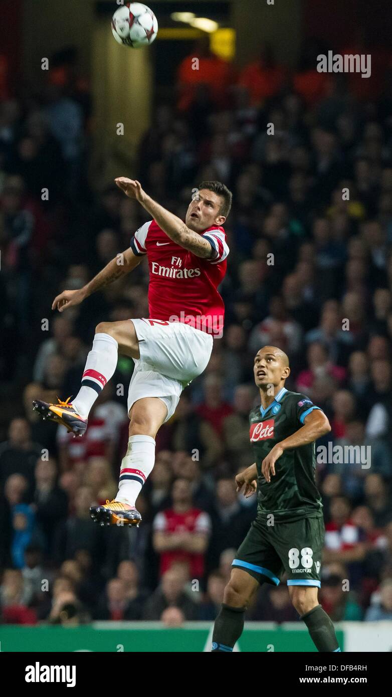 01.10.2013 London, England. Arsenal forward Olivier Giroud (12) during the UEFA Champions League Group Stage fixture between Arsenal and SSC Napoli from the Emirates Stadium Stock Photo