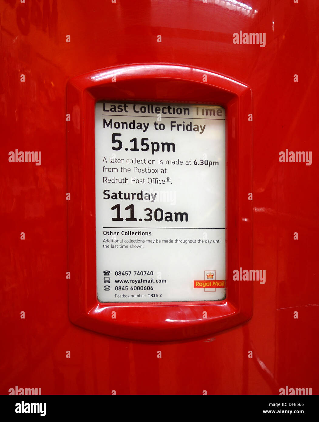 A Last Collection Times Notice On A UK Post Box Stock Photo 61096510 