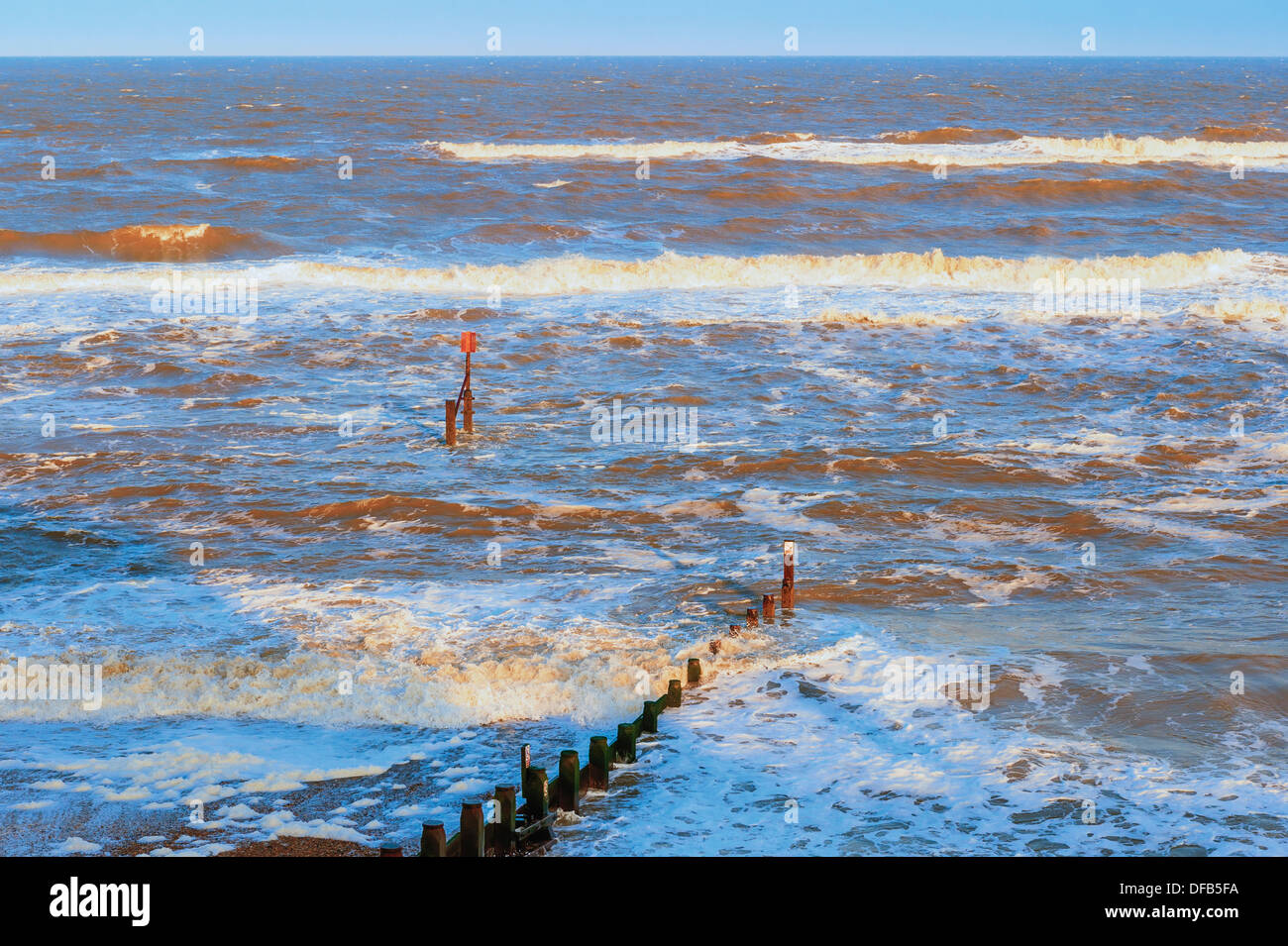 Groynes in Southwold, Suffolk, England, Britain, UK Stock Photo
