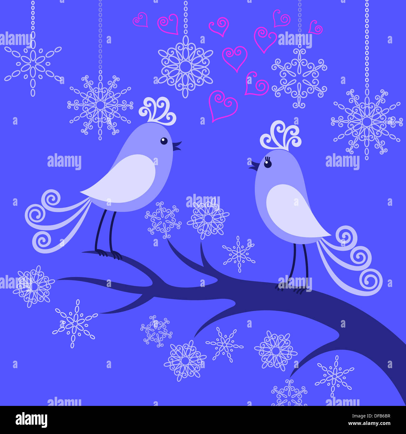 Two winter birds in love Stock Photo