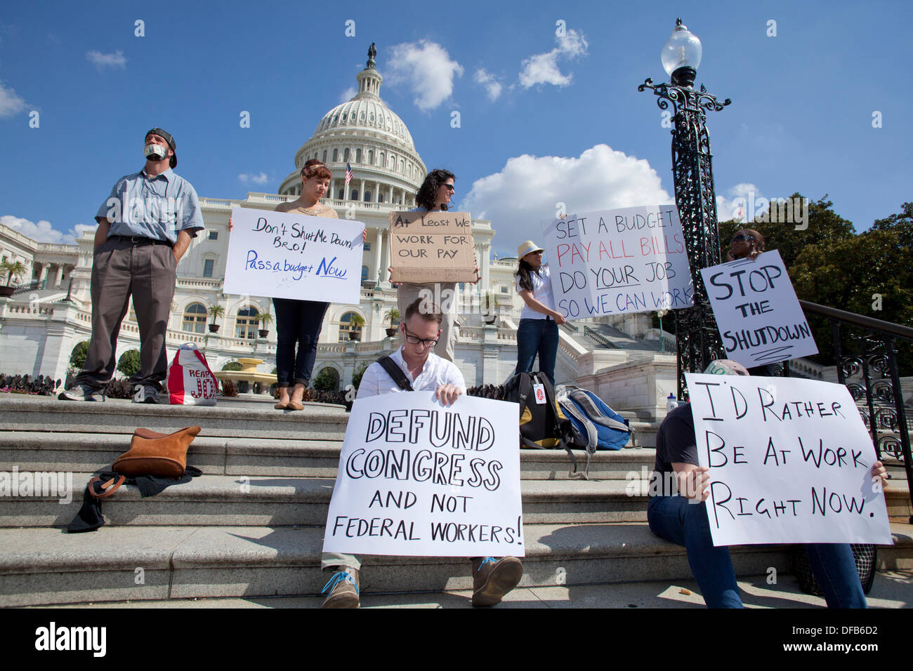 Washington, DC, USA. 01st Oct, 2013.   Federal employees protest the government shutdown on Capitol Hill Credit:  B Christopher/Alamy Live News Stock Photo