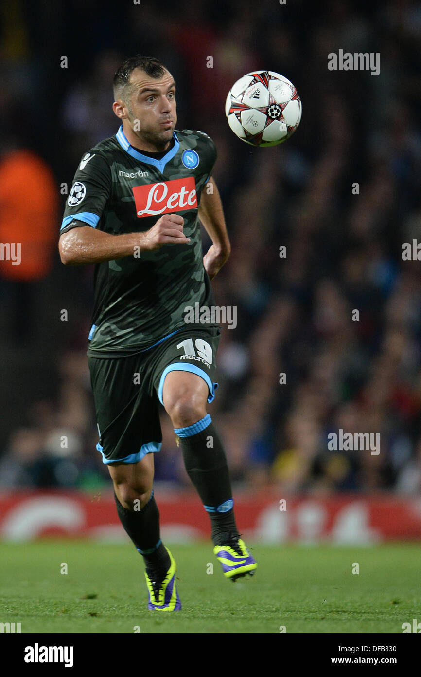 London, UK. 01st Oct, 2013. Napoli's forward Goran Pandev from Macedonia runs with the ball during the UEFA Champions League match between Arsenal from England and Napoli from Italy played at The Emirates Stadium, on October 01, 2013 in London, England. © Mitchell Gunn/ESPA/Alamy Live News Stock Photo