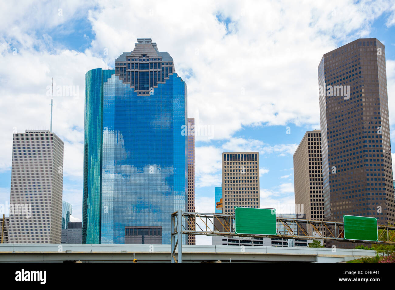 Houston Texas Skyline With Modern Skyscapers And Blue Sky View Stock