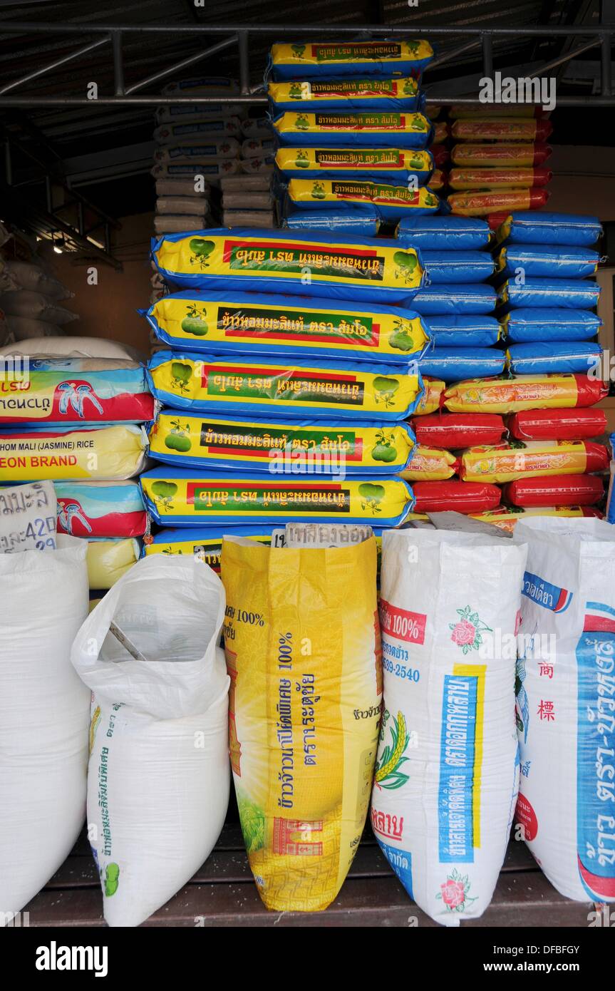 Bags of rice are in a rice shop Stock Photo Alamy