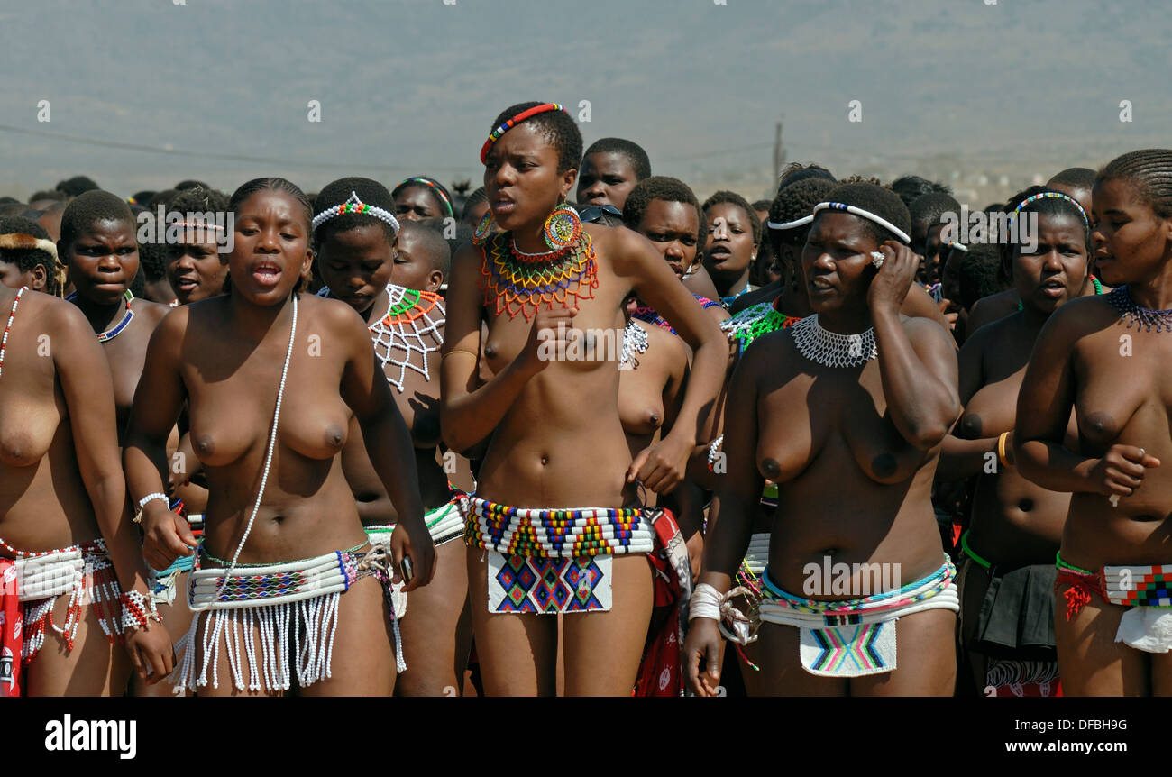 Thousands zulu maidens participate in reed dance where girls after stock photo