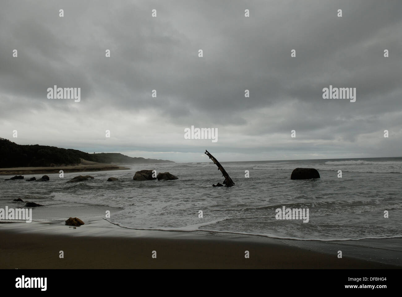 Part of a ship wreck in a remote river mouth in Pondoland on the Transkei coast, 24 January 2008. Picture Rogan Ward. Stock Photo