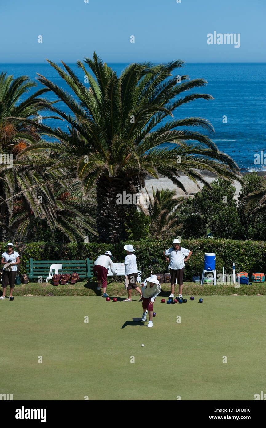 Lawn bowlers at Camps Bay, Cape Town, South Africa Stock Photo