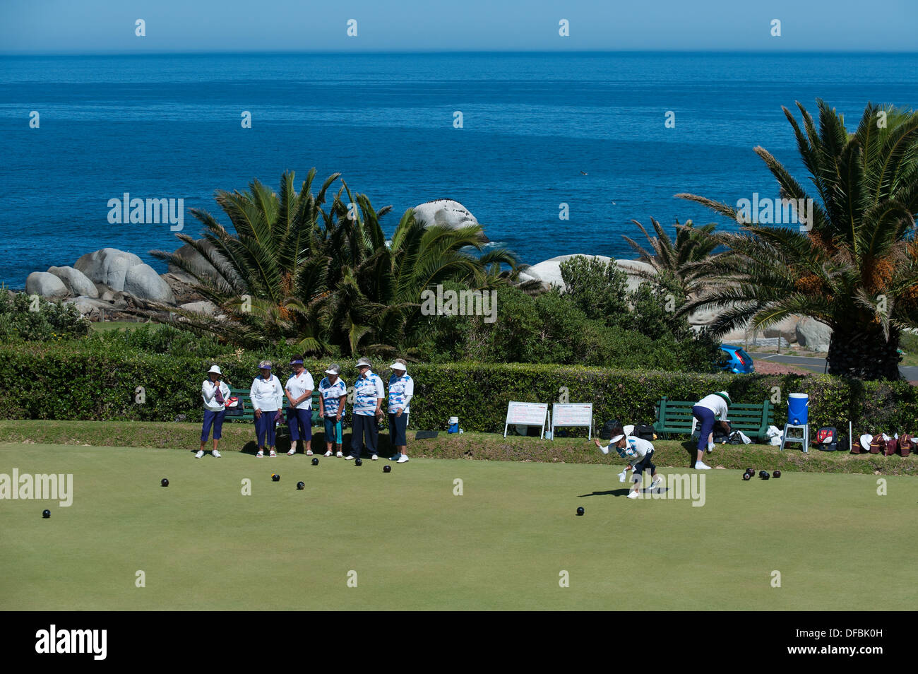 Lawn bowlers at Camps Bay, Cape Town, South Africa Stock Photo