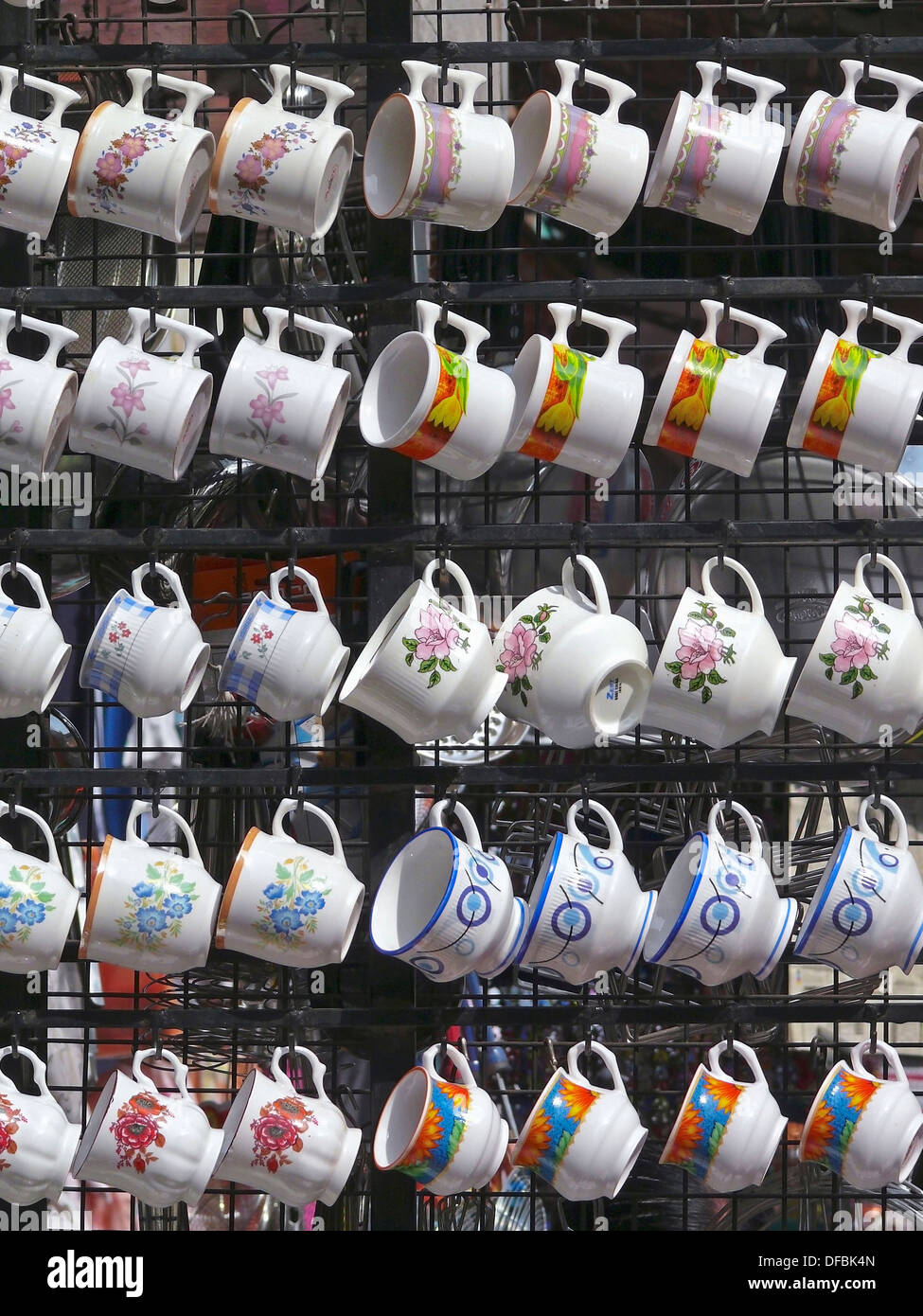 Teacups, Mugs are displayed at marketplace, Pune, Maharashtra, India