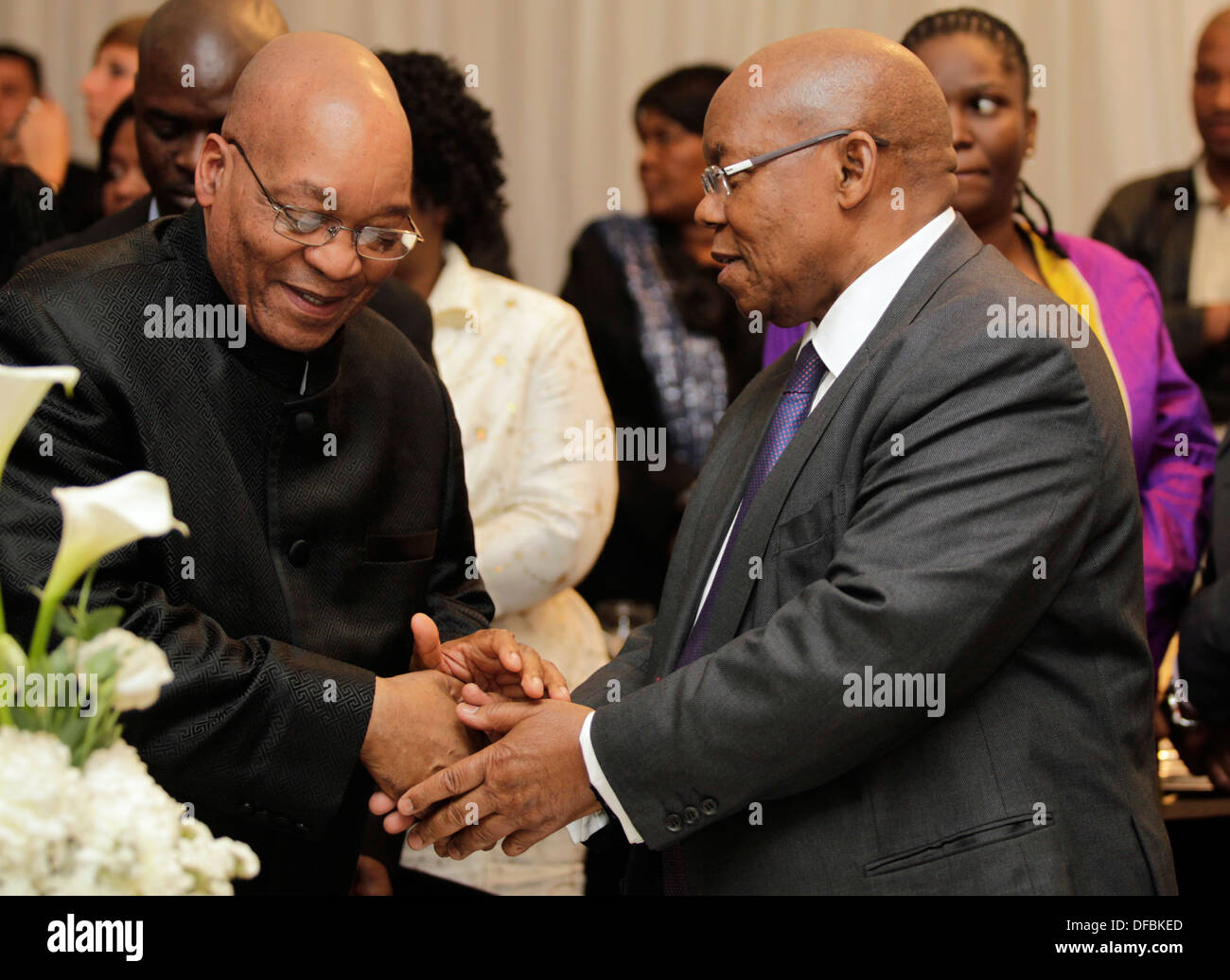 South African President Jacob Zuma Greets Sabc Board Chairperson Ben Ngubane During Second Inkosi Matomela Memorial Lecture And Stock Photo Alamy