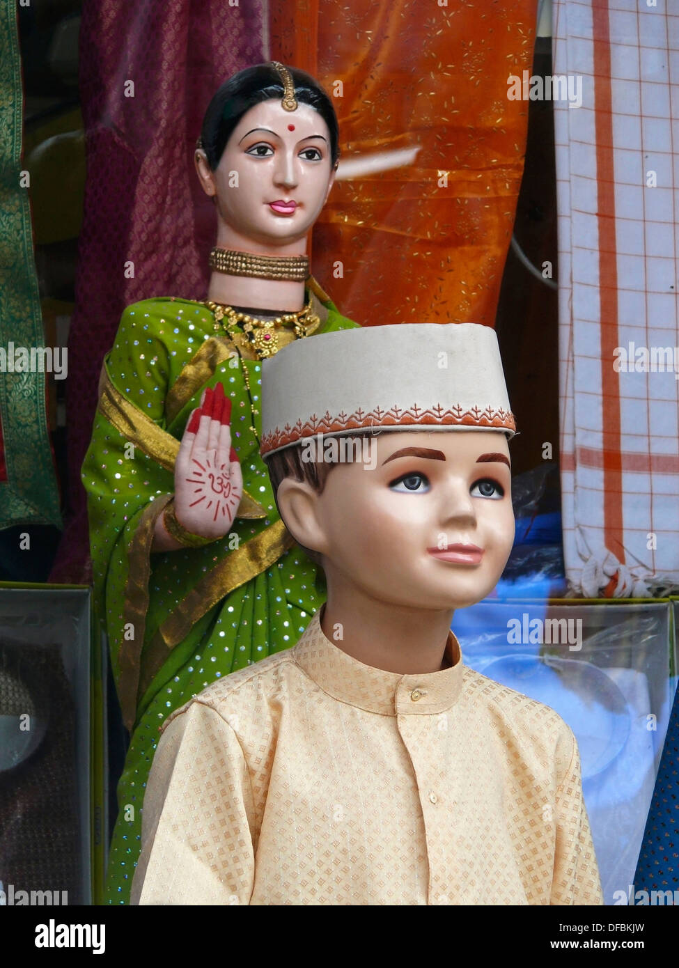 The Mannequins with Traditional Cloths at window display of ladies readymade garment shop, Pune