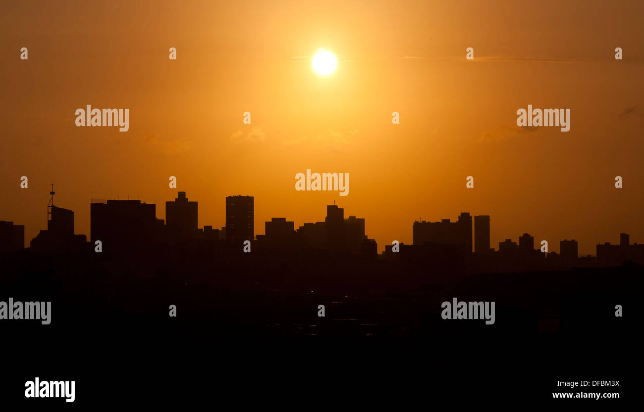 Sunrise over the Durban skyline, 8 May, 2012. © Rogan Ward 2012 Stock Photo