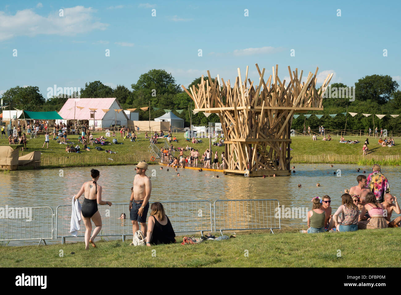 The Temple, Abbots Ripton, United Kingdom. Architect: Andrew T Cross, 2013. Overall view of festival site. Stock Photo
