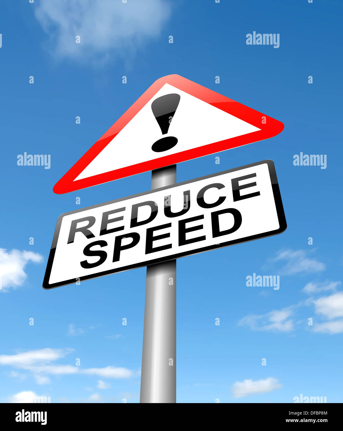Reduce speed sign Stock Photo Alamy
