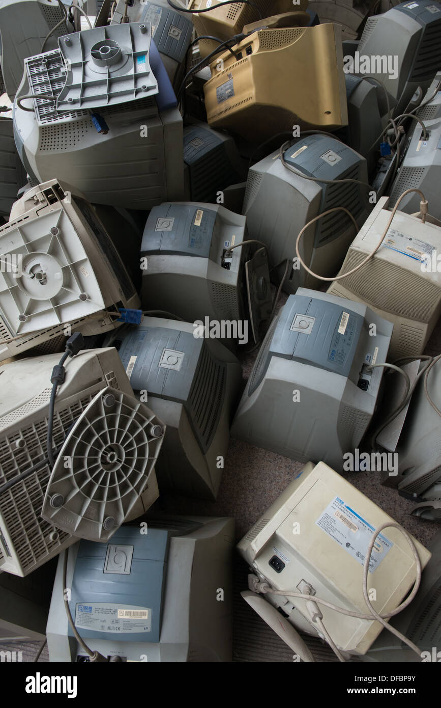 Taiyuan, Shanxi, China. A pile of computer monitors. Stock Photo