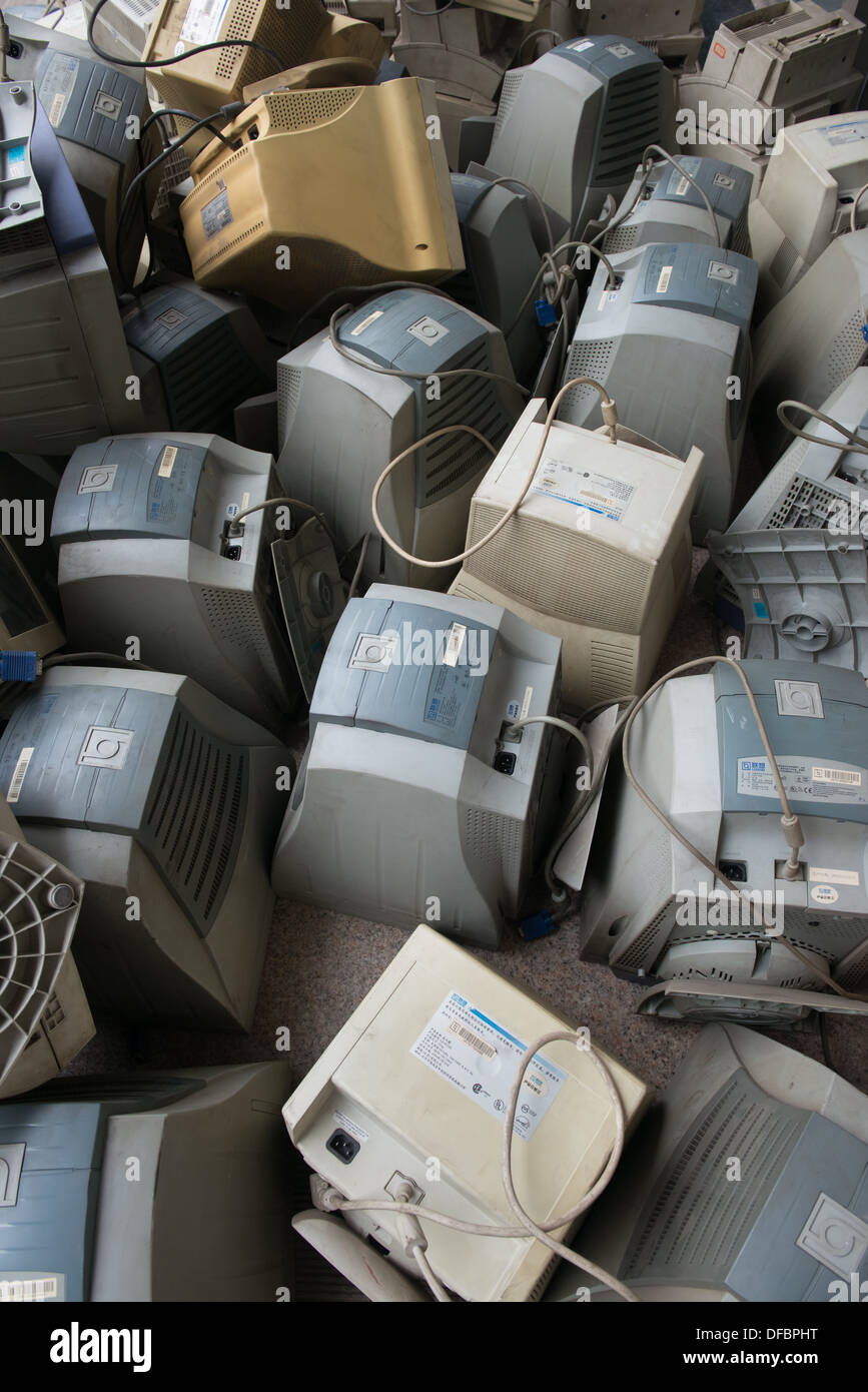 Taiyuan, Shanxi, China. A pile of computer monitors. Stock Photo