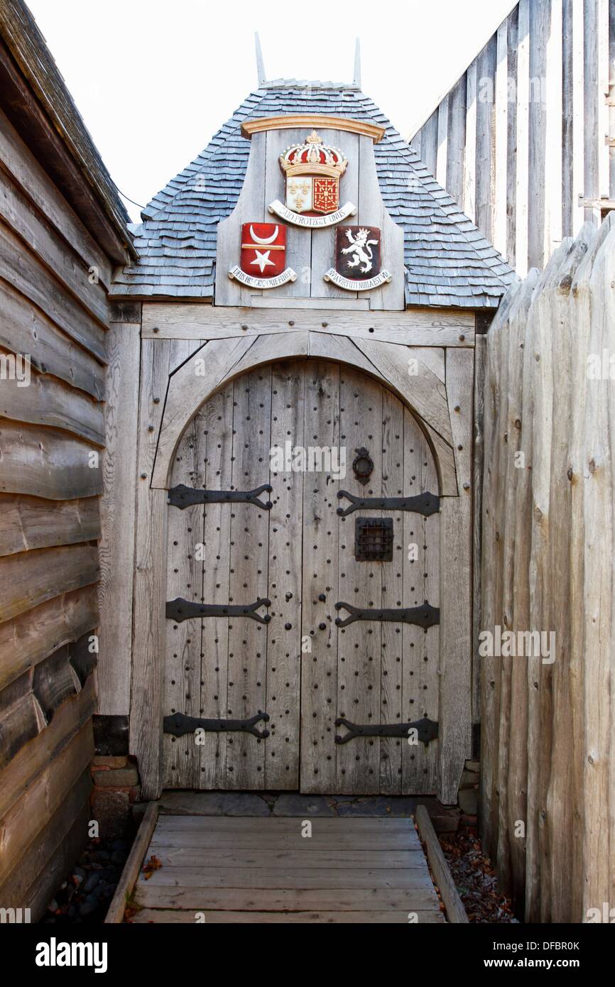 Front door entrance to the Habitation at Port-Royal National Historic Site in Nova Scotia Stock Photo