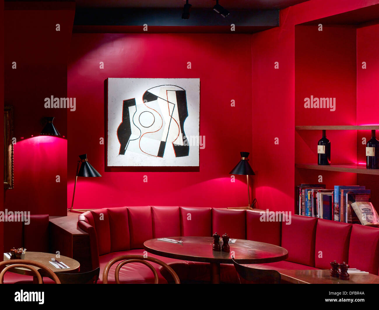 Villandry, London, United Kingdom. Architect: Stiff + Trevillion Architects, 2013. The Red Room. Stock Photo