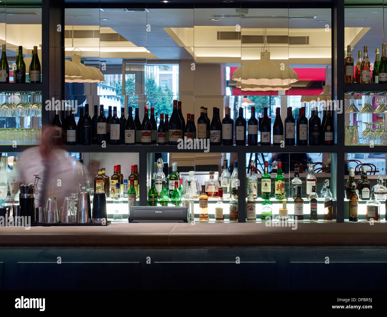 Villandry, London, United Kingdom. Architect: Stiff + Trevillion Architects, 2013. Detail of bar. Stock Photo