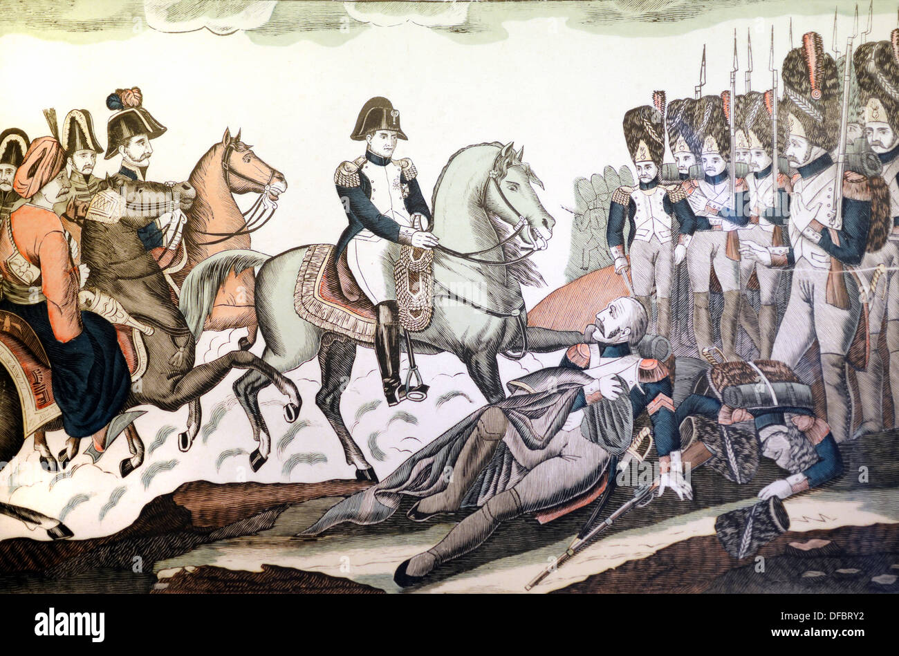 Napoleon or Napoleon Bonaparte on Horseback at the Battle of Austerlitz (c19th Engraving) Stock Photo