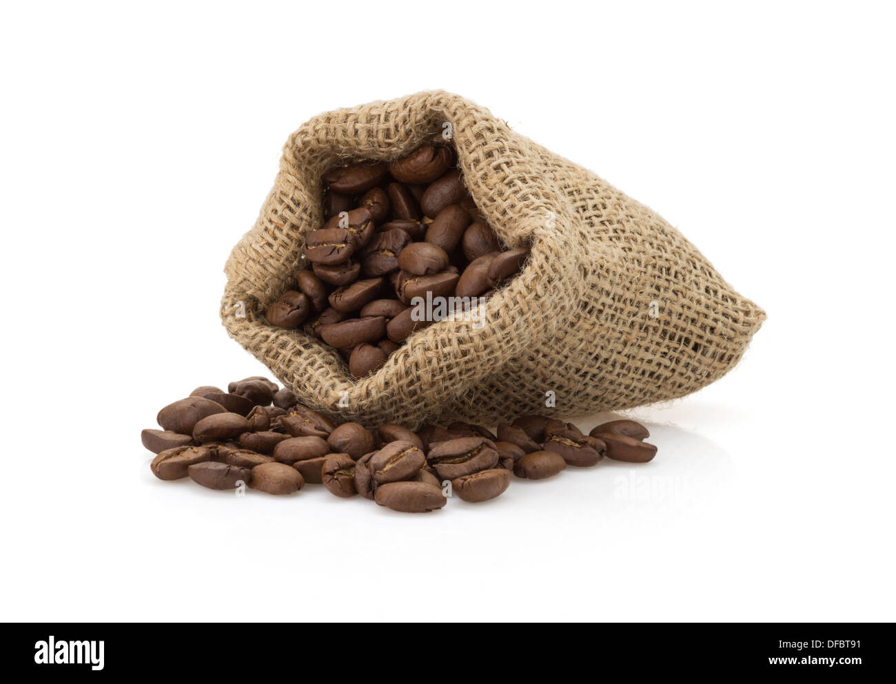 coffee beans in bag isolated on white background Stock Photo - Alamy