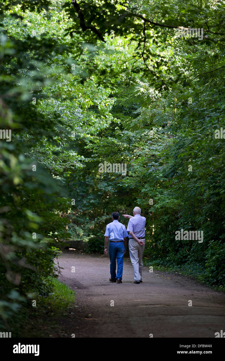 UK, London : Elderly men out walking on Hampstead Heath in London on August 28, 2013. Stock Photo