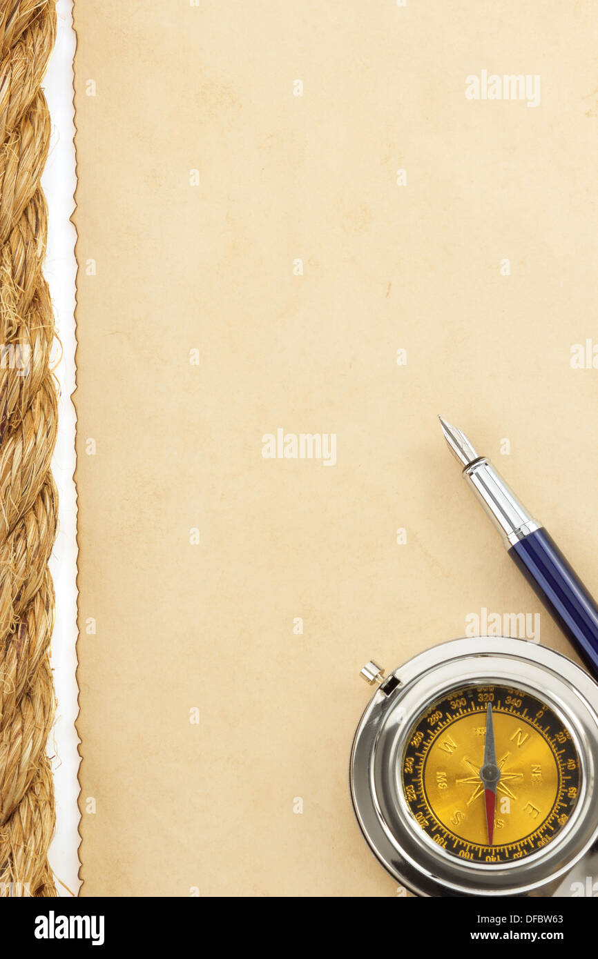 ropes and old paper isolated on white background Stock Photo
