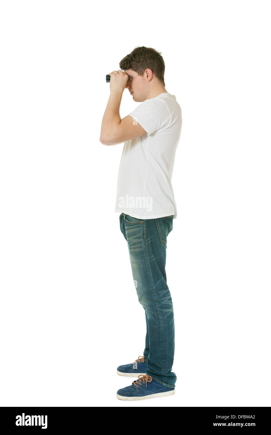 Man looking through binoculars Stock Photo - Alamy