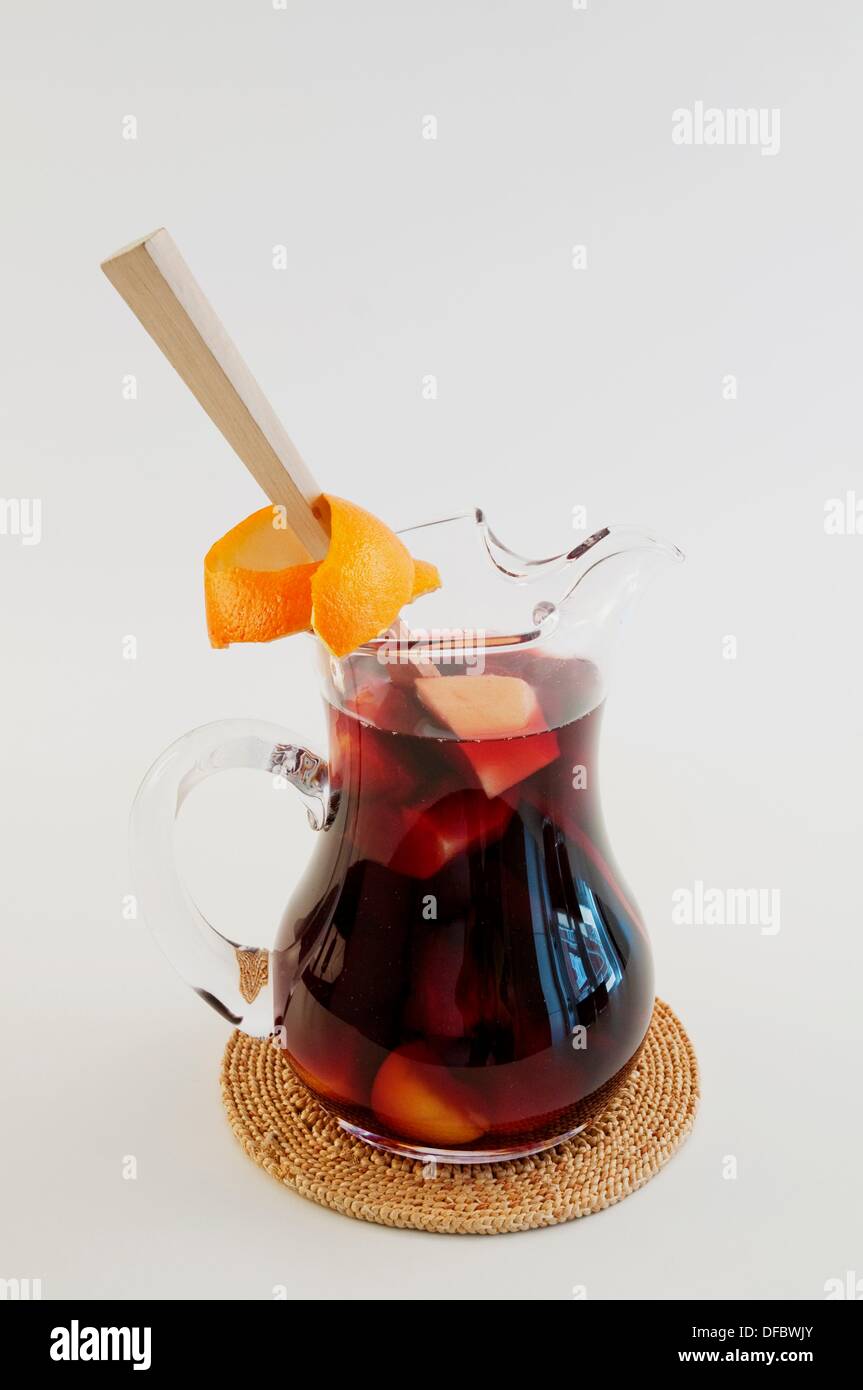 Jug of sangría, typical Spanish drink made of red wine and fruits