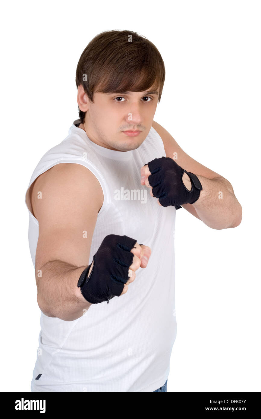 Portrait of the fighter. Isolated on white background Stock Photo - Alamy