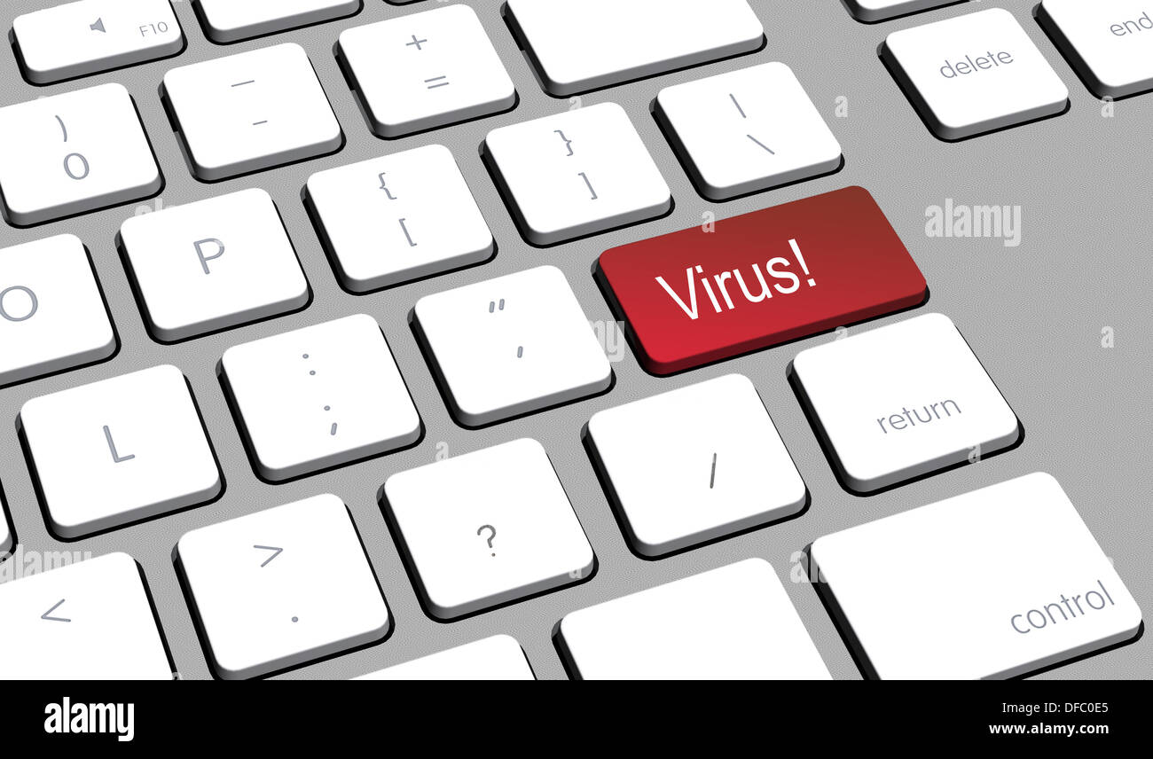 Close up of a computer keyboard with a key button for Virus Alert Stock Photo