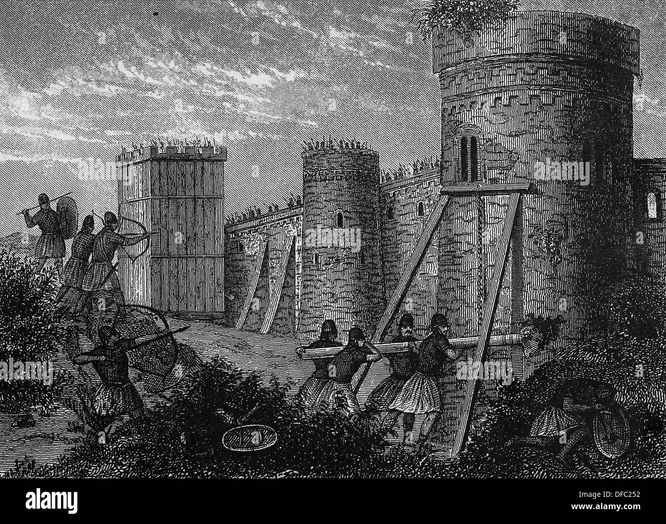Roman Empire. Siege engine. Battering ram. Engraving. Iconographic Enclyclopaedia of science, Literature and Art. 19th century. Stock Photo