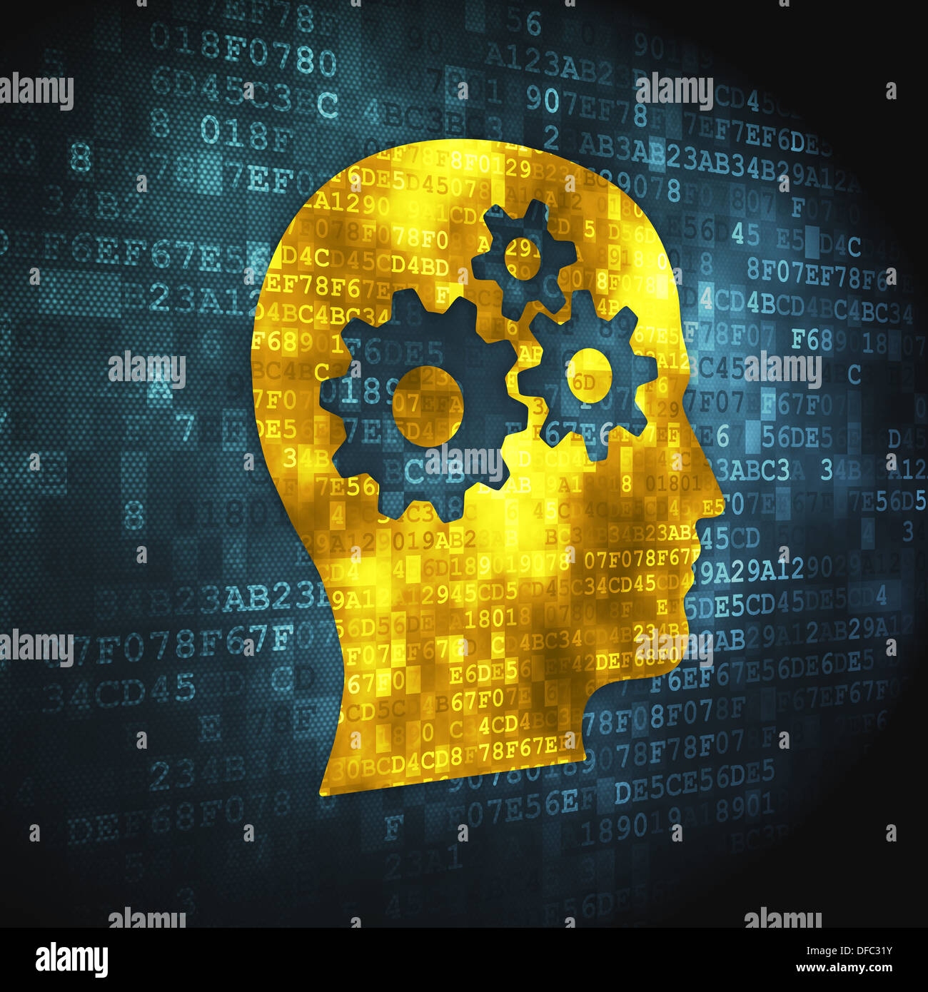 Marketing concept: Head With Gears on digital background Stock Photo ...