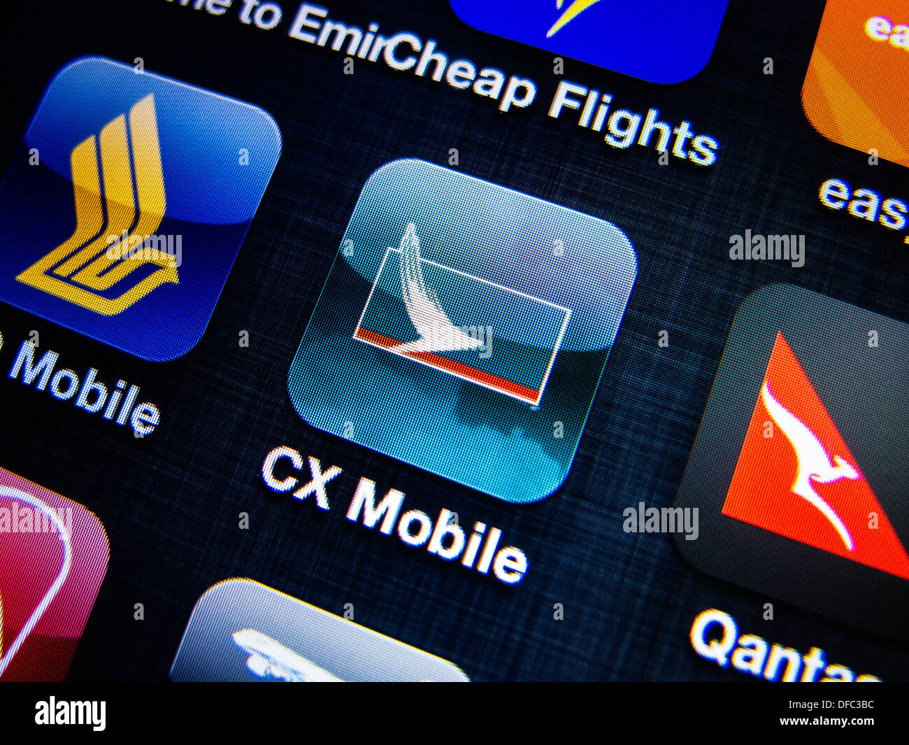 detail of Cathay Pacific airline app icon on mobile phone screen Stock Photo