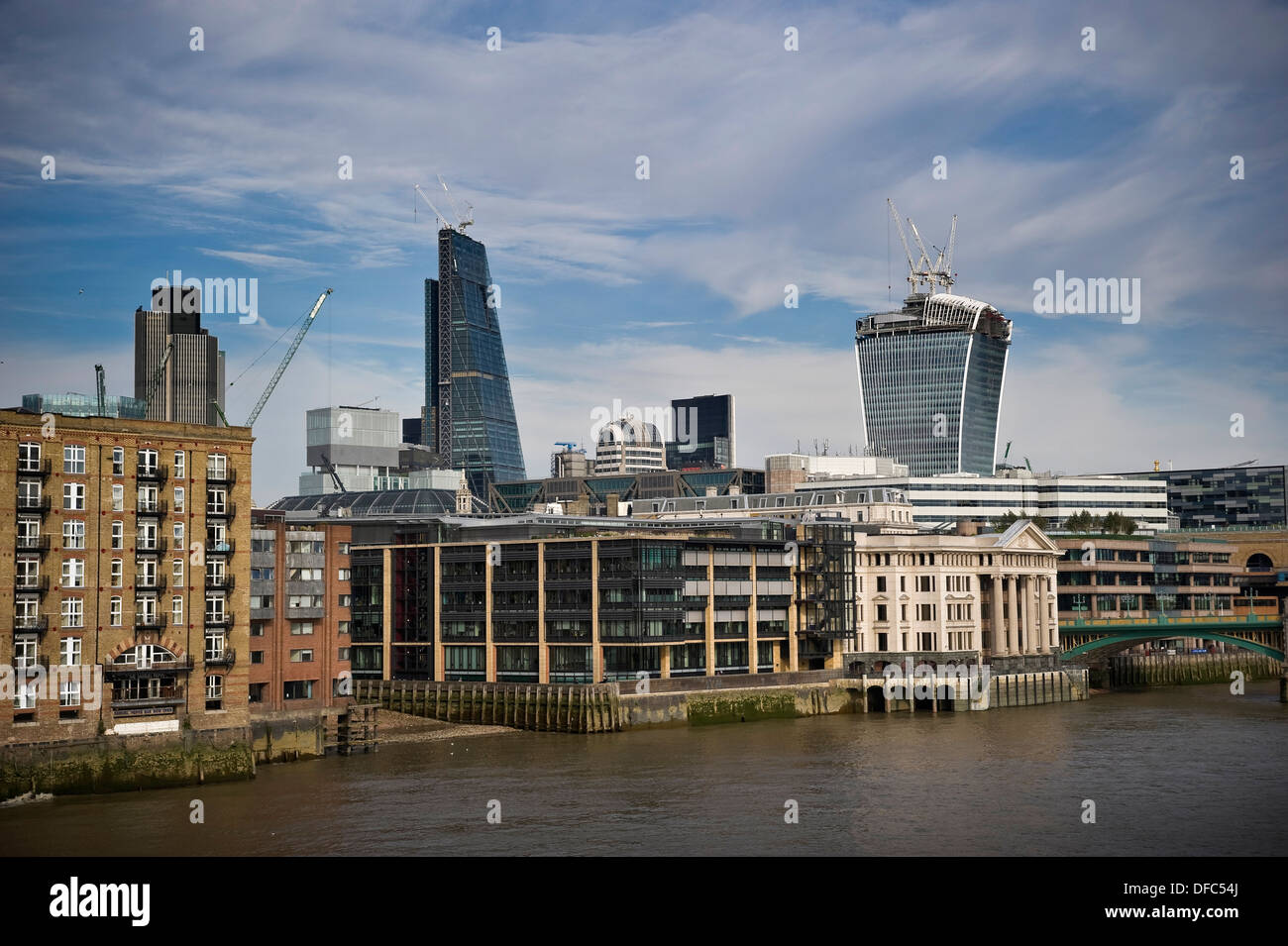 View along the River Thames from the Millennium Bridge, London, UK Stock Photo