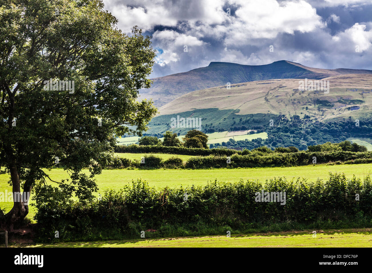 A stormy, showery summer's day in the Brecon Beacons National Park, Wales looking towards Pen y Fan and Corn Du. Stock Photo