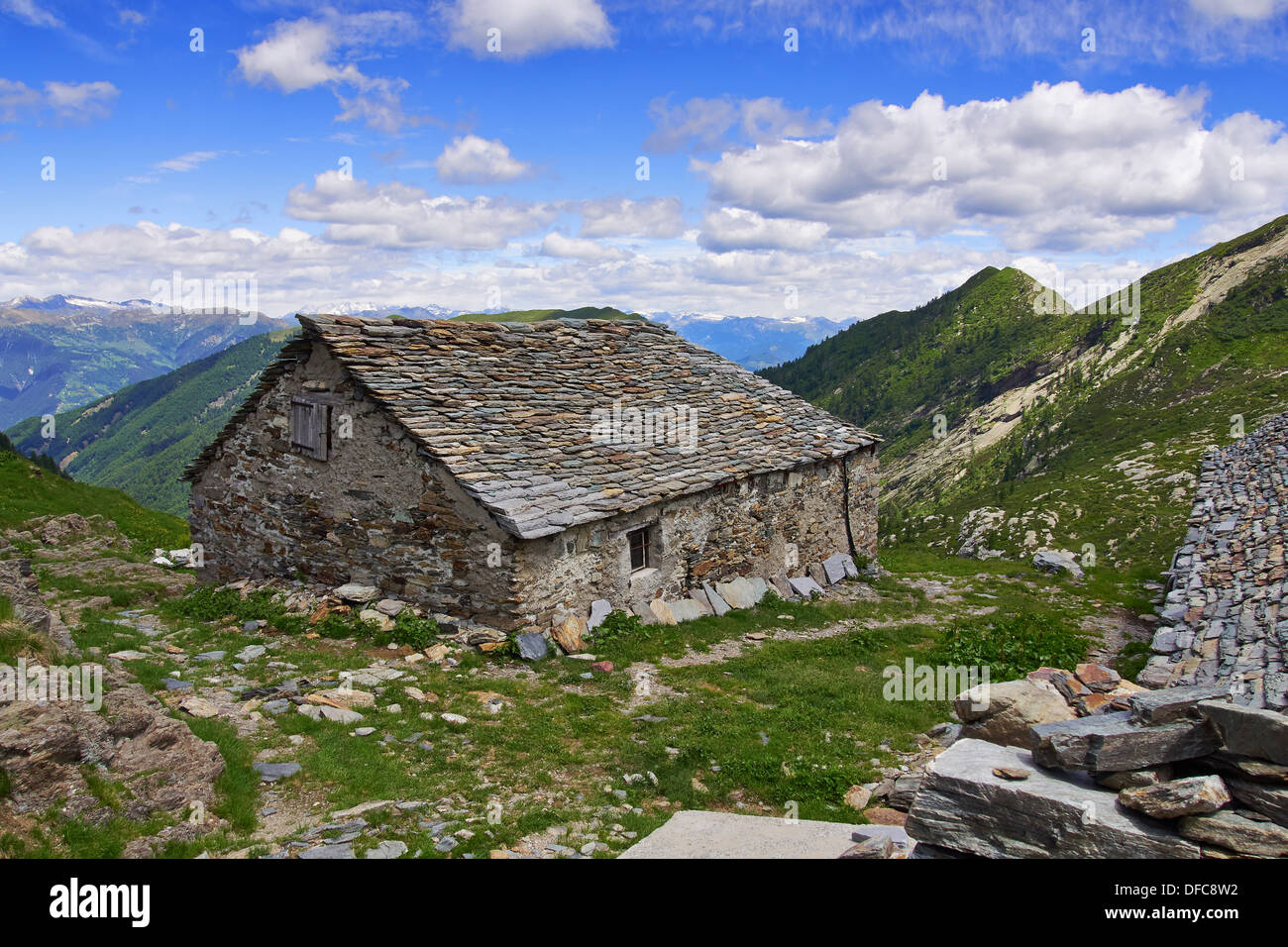 Old mountain cabin in the Italian Alps near the Alpe Scaredi in Vale Grande  Stock Photo - Alamy