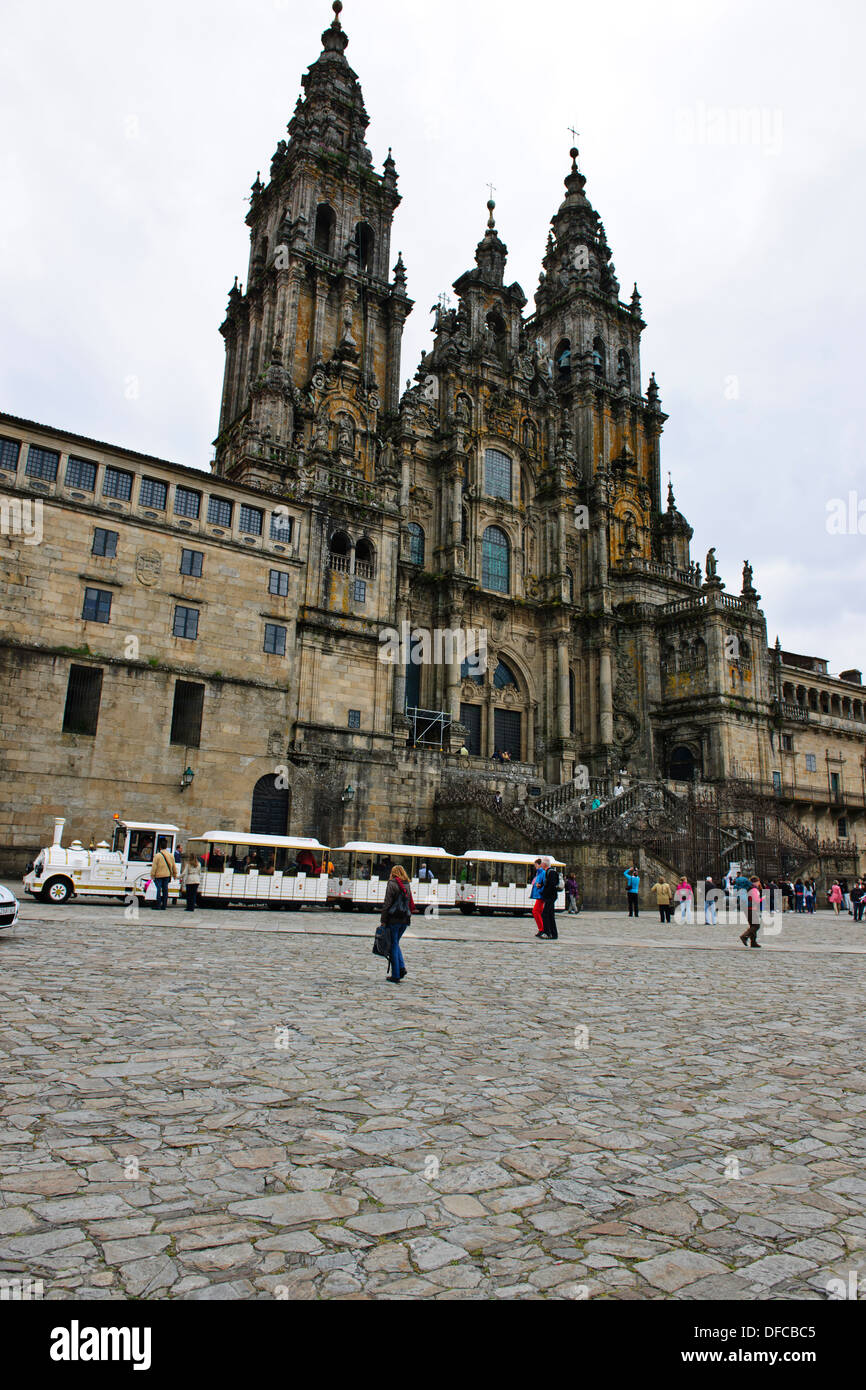 Santiago do Compostela Cathedral,twin Baroque towers soaring over the Praza do Obradoiro,Christendom greatest shrine,Spain Stock Photo