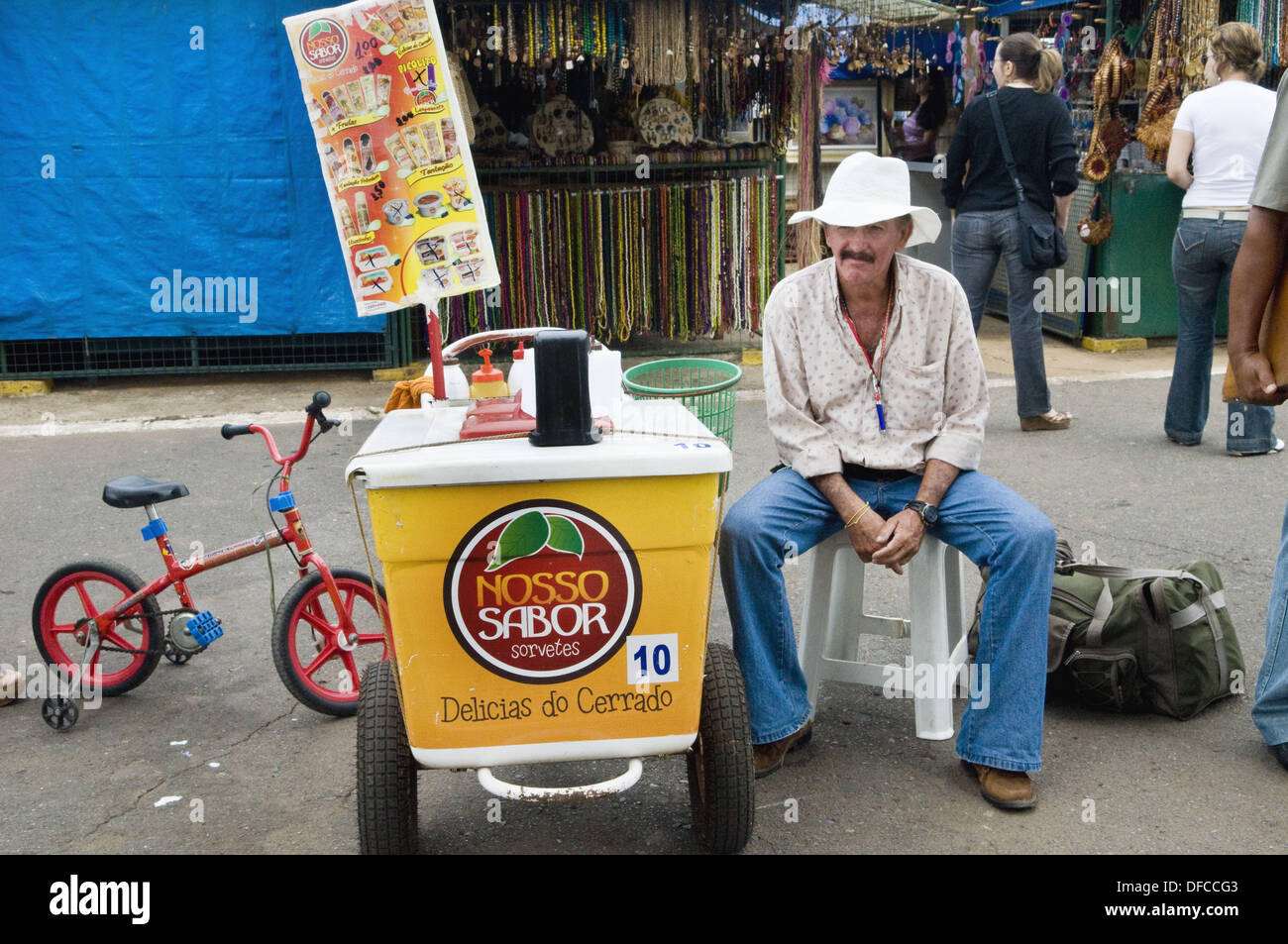 Selling icecream and cold drinks in the colorful weekend market near