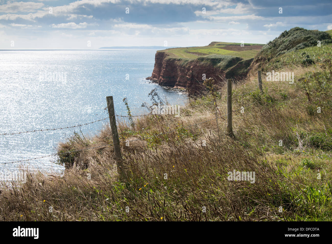 The South Coast footpath running along the East Devon Jurassic coastline near Budleigh Salterton. Stock Photo