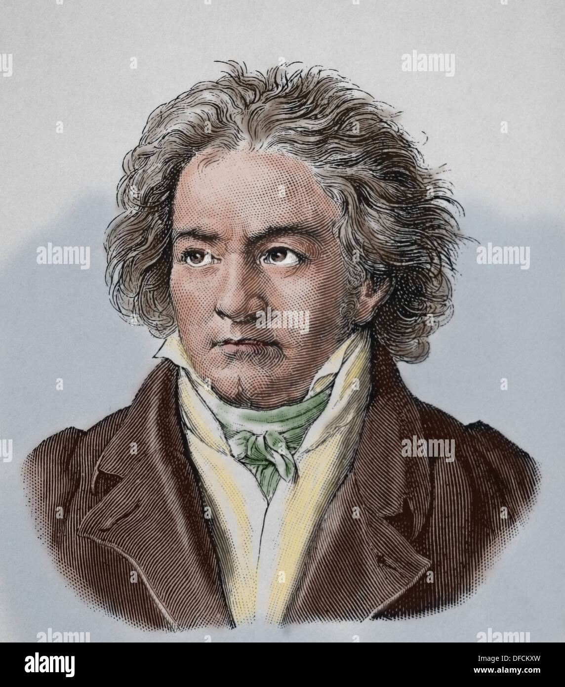 Ludwig van Beethoven (1770-1827). German composer and pianist. Portrait. Colored engraving. Stock Photo
