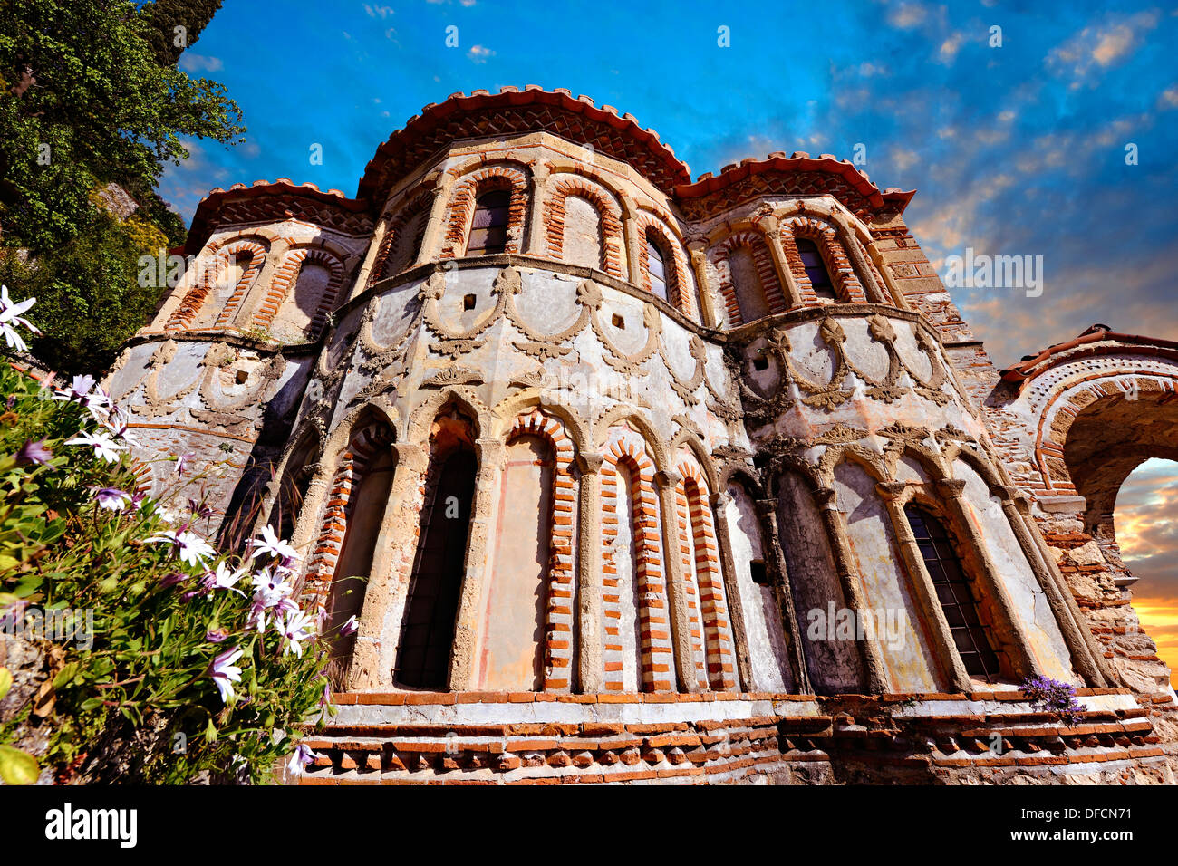 Exterior of the Byzantine Othodox monastery of Pantanassa ,  Mystras ,  the Peloponnese, Greece. A UNESCO World Heritage Site Stock Photo