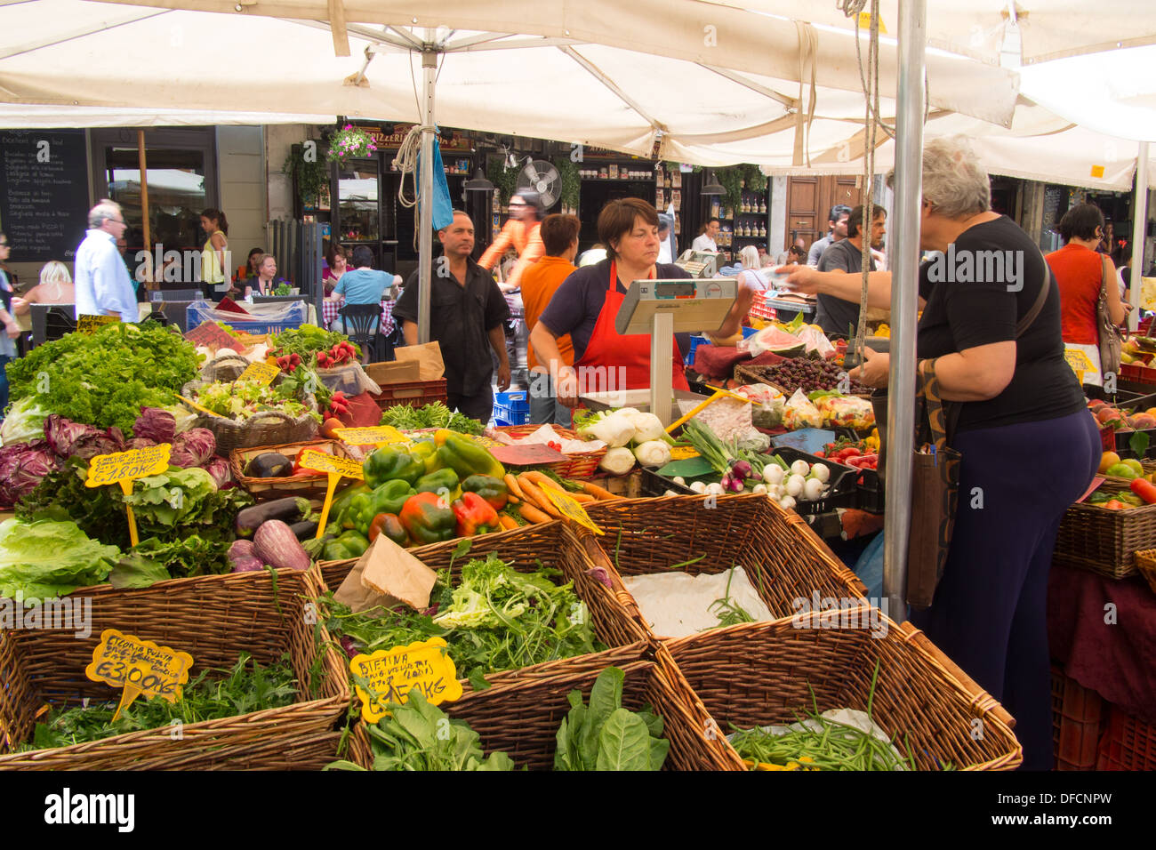 Market stall at piazza de Fiori, Rome, Lazio region, Italy Stock Photo