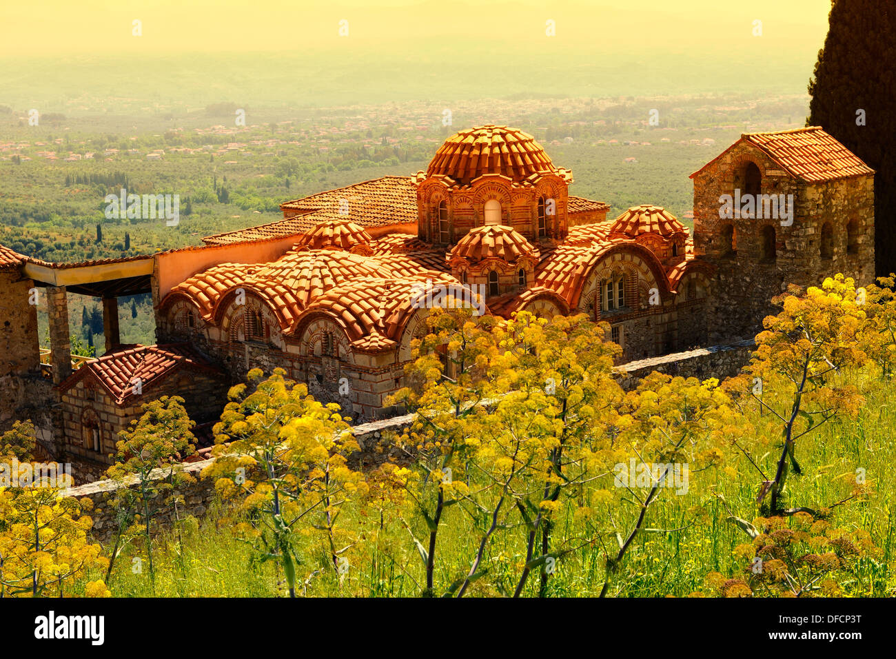 The exterior of the Byzantine Metropolis Church , Mystras , Sparta, the Peloponnese, Greece. A UNESCO World Heritage Site Stock Photo