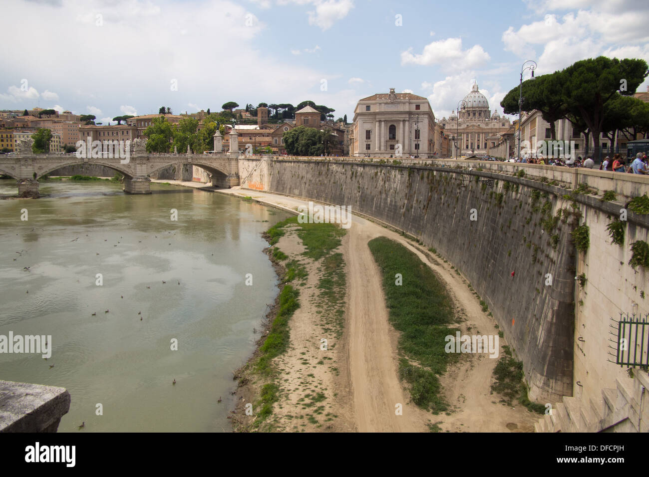 St Peters Basilica as viewed from the banks of the Tiber river, Rome, Lazio region, Italy Stock Photo