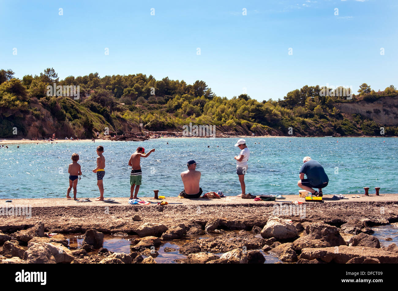 Fishing at Mediterranee Beach, Lassi, Kefalonia Stock Photo Alamy